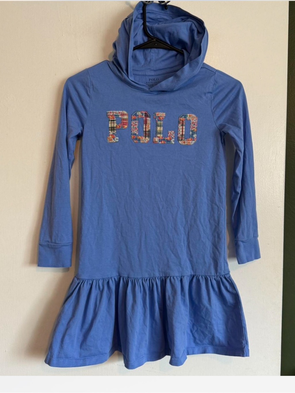 Ralph Lauren Polo blue girls hooded polo logo long sleeve dress size medium